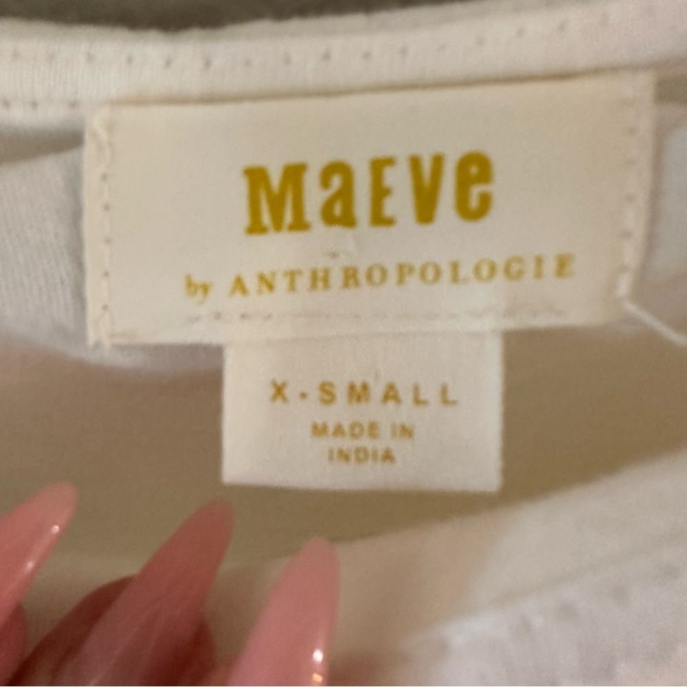 Maeve Anthropologie White Ruffled Swing Blouse, Size XS - Picture 6 of 12